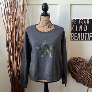 Britny Gray Sweatshirt W/Rhinestone Camouflage Star NWOT